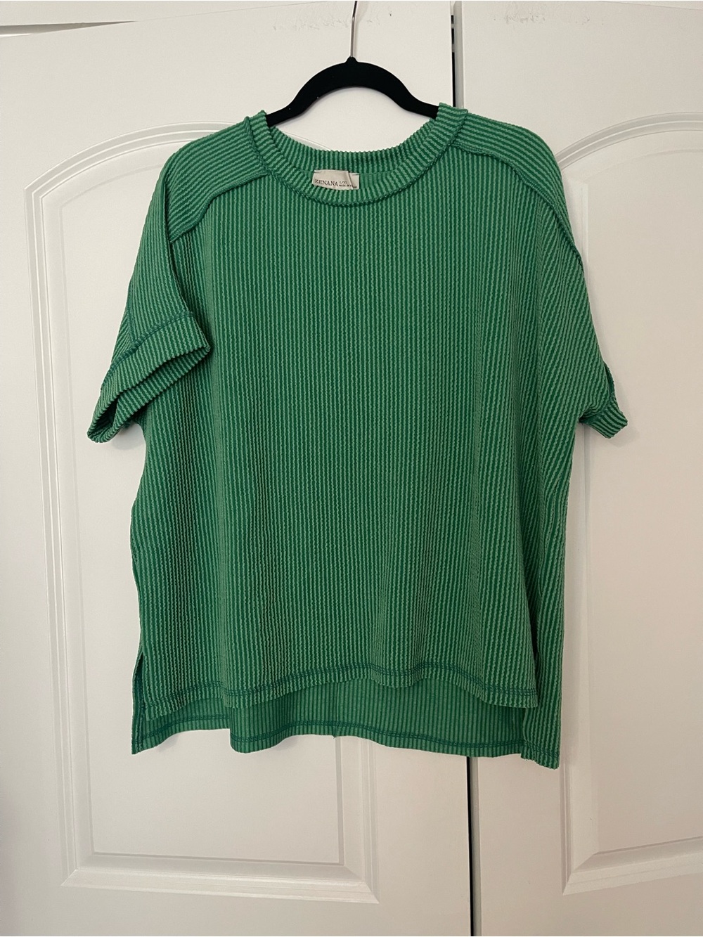 Zenana Outfitters Ribbed Short-Sleeve Top in Green and Gray - Picture 2 of 7